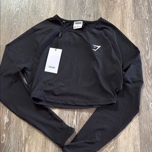 Black Gymshark Training Long Sleeve crop top — black